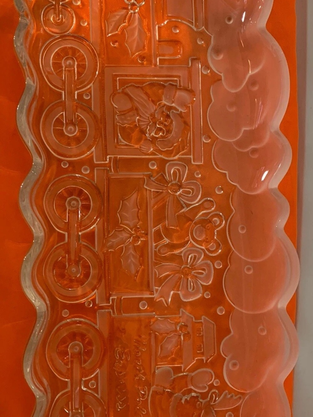 Crystal NORTH POLE EXPRESS HOLIDAY CHRISTMAS SERVING GLASS TRAY 14” x 7”